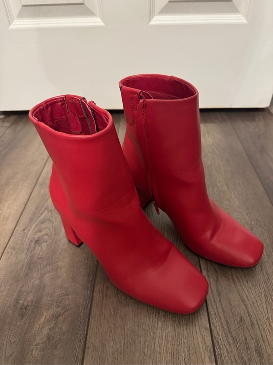 Element Shoes - Sugar Element Red Square-Toe Block Heel Ankle Boots 8